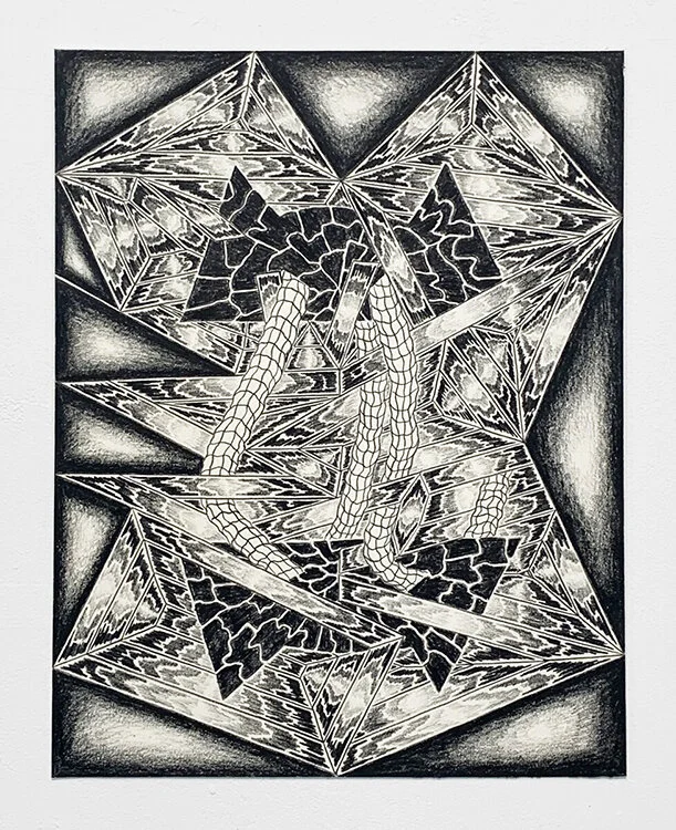 Nicholas Moenich, untitled (Alpha Omega 2020), 2020. Colored pencil on paper; 14 by 11 inches. via Furnace / Art on Paper archive.