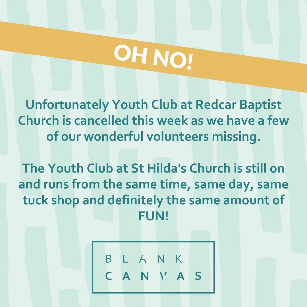 🚨 No Youth Club @ Redcar Baptist this Thursday &mdash; some of our superstar volunteers and staff 🌟 are not available!

BUT&hellip; St Hilda&rsquo;s Youth Club is still ON 🎉 Same time ⏰ (7pm), same day 📅 (Thursday), same tuck shop 🍫🥤 and ALL th