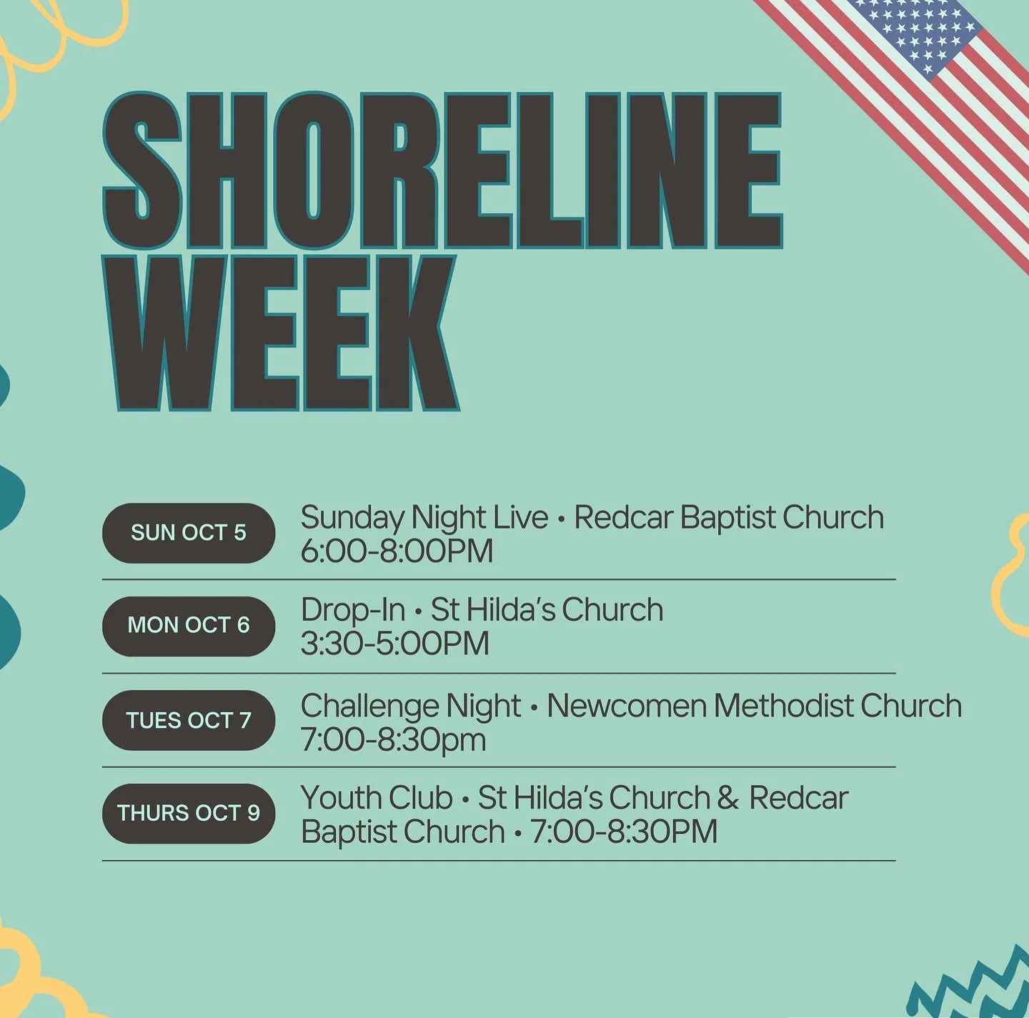 Our Shoreline friends are here NEXT WEEK 🙌 for a week of fun, games, and good vibes! 🌊

From hangouts to activities all week, it&rsquo;s gonna be 🔥. And don&rsquo;t miss our one-off Challenge Night on Tuesday at Newcomen Church- crazy games, laugh