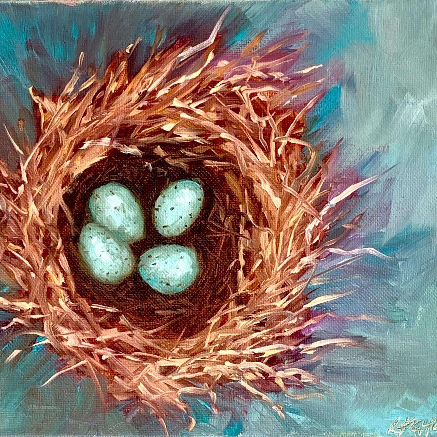 🎨Playing with oil painting! And taking my love of nests into this arena 🖌
.
.
.
.
.
.
#artoninstagram #oilpainting #birdnestpainting  #birdsbutterfliesandblooms #nestpainting #theydrawandgarden #anthro #natureartist #creativelifehappylife
#inspired