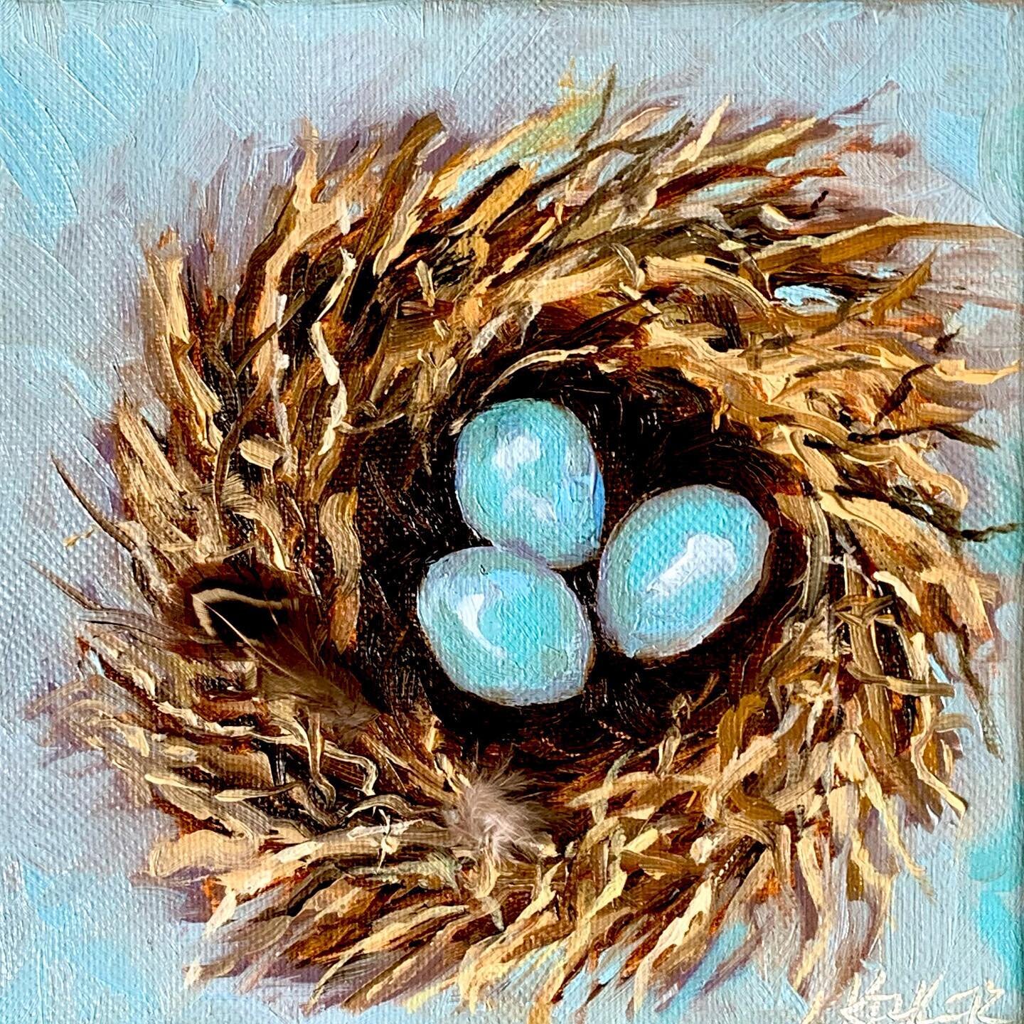 🎨Nest with oils 2.0
Learning, playing...I like the feather addition, but the eggs are driving me crazy!🖌Any oil painter pros with tips?
.
.
.
.
.
.
#artoninstagram #oilpainting #birdnestpainting  #birdsbutterfliesandblooms #nestpainting #theydrawan