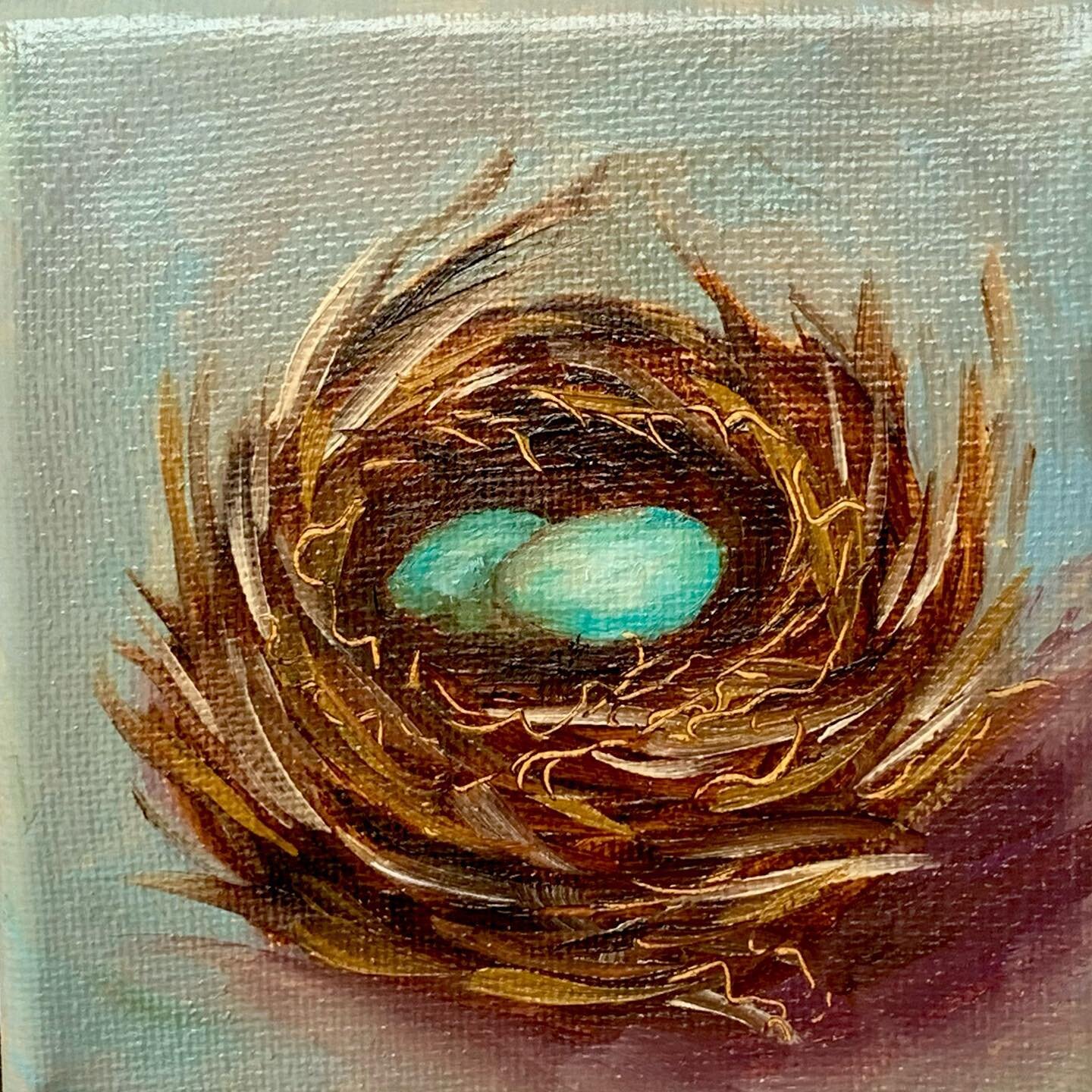 🎨Nest with oils 3.0
Cannot stop doing nests!🤷&zwj;♀️ This is a tiny cutie, 3&rdquo; x 3&rdquo; I did while talking with an old college friend on the phone for an hour. It makes a nice memory😉
.
.
.
.
.
.
#artoninstagram #oilpainting #birdnestpaint