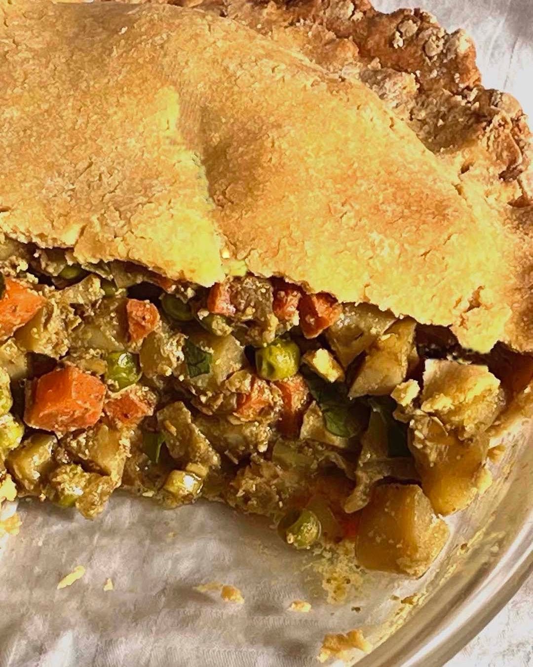This week in #taste_budding: A vegan take on a delicious Indian appetizer that turns it into a main course with a quick chickpea flour crust. Recipe for Double-Crusted Samosa Pie from Camilla V. Saulsbury from her book "The Chickpea Flour Cookbo