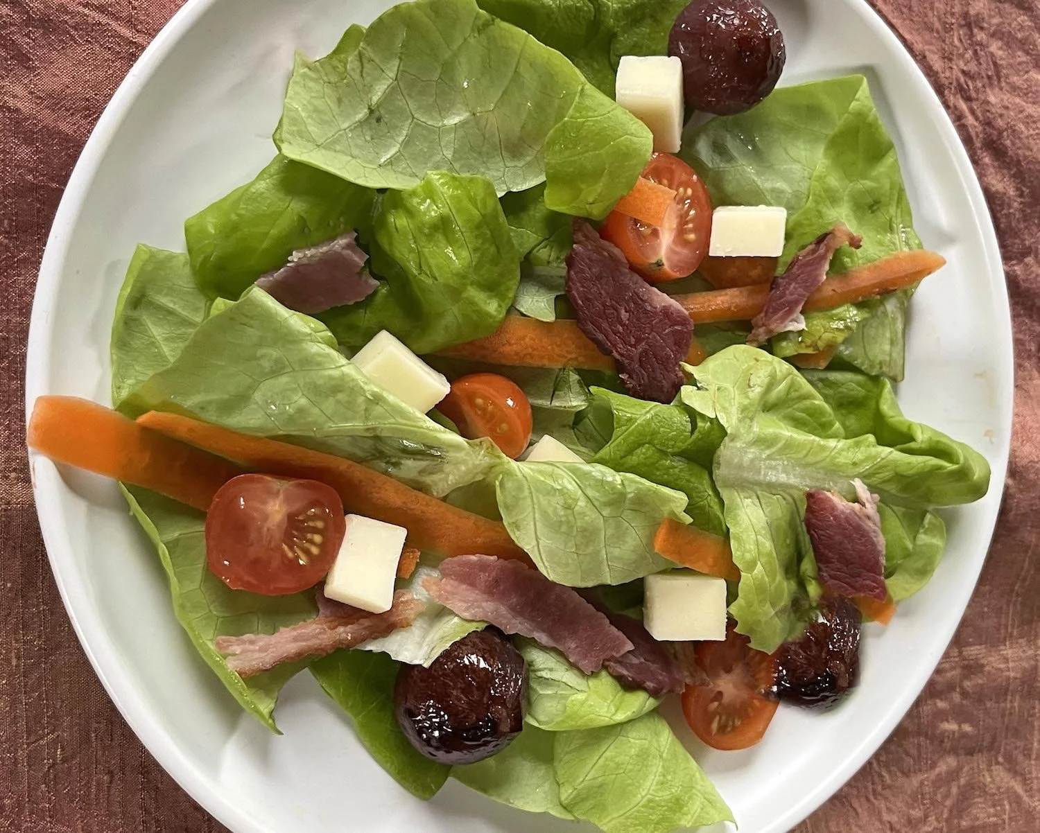 Mountain Salad with Bacon, Fontina, and Sweet-Sour Onions