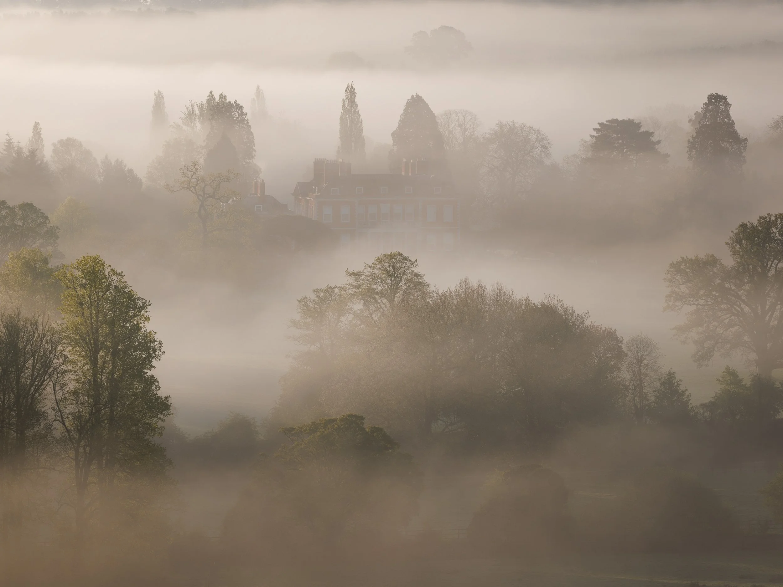 Colour photography of misty valley as fine art wall art print