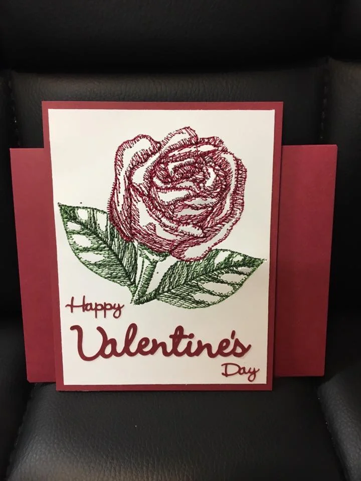 Custom Embroidered Rose Valentine Card