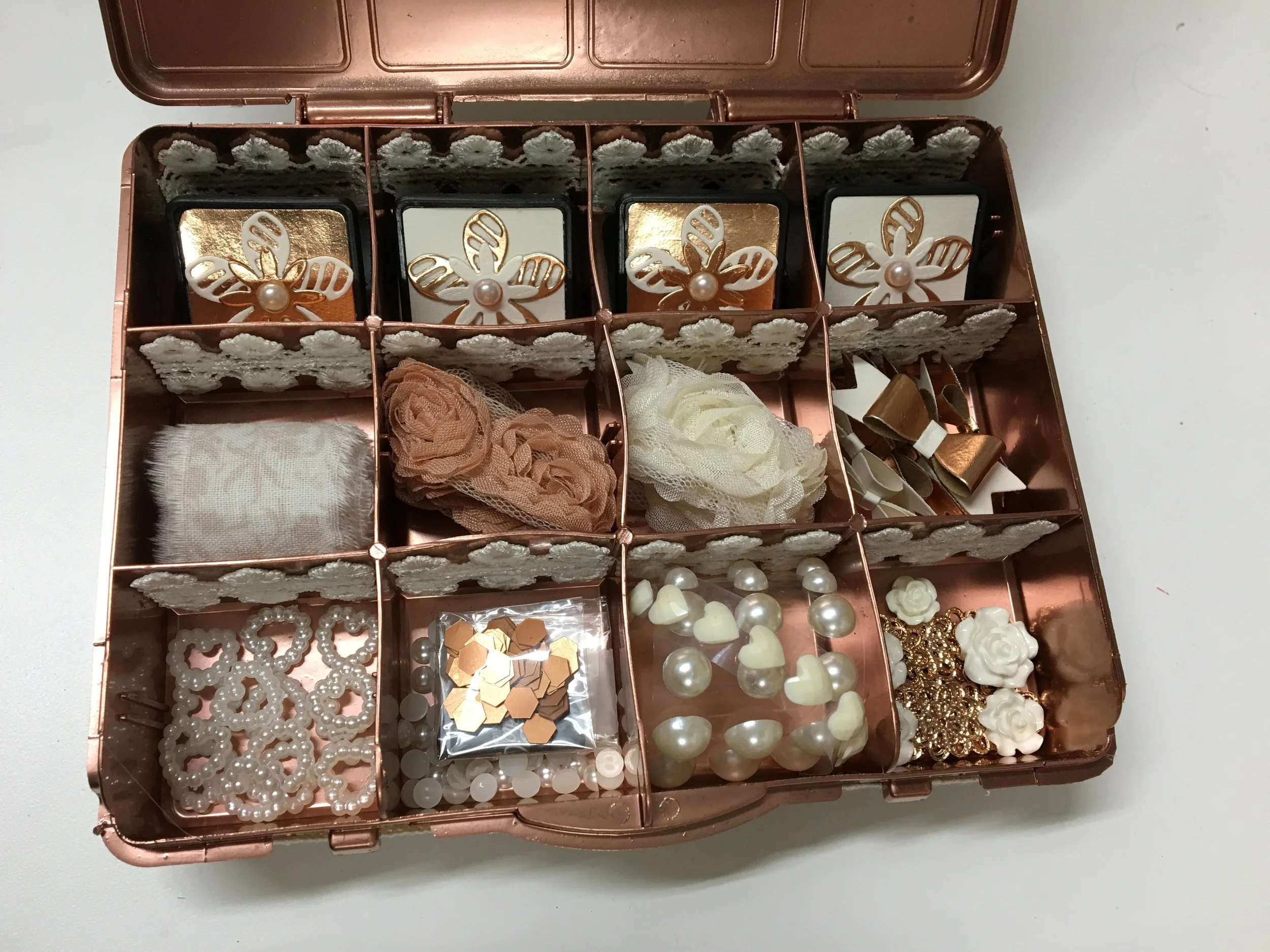 Custom Embellishment Box - Rose Gold/Cream - Inside