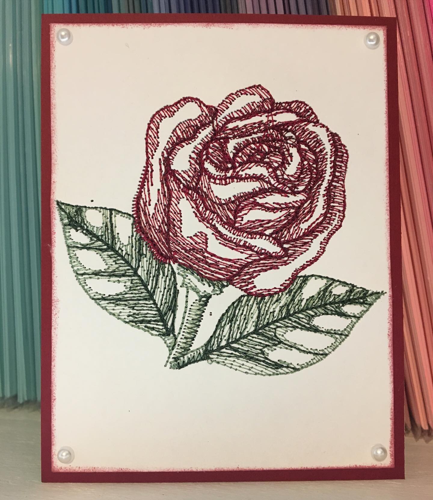 Embroidered Rose Card - perfect for Valentines Day! Multiple color options.  The pattern/design for this item was purchased from Embroidery Library @embroiderylibrary #valentines #valentinesday2021 #valentinesdaycards #handmade #handmadecardsforsale 