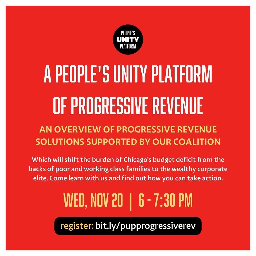 How can we shift the burden of Chicago's budget deficit so the wealthy few pay their fair share, instead of further harming poor and working class families? 

Join @grassrootscollaborative on Zoom this Wednesday to learn about progressive revenue opt