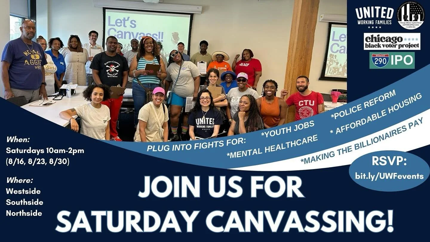 We've knocked over 20,000 doors and made 4,000+ phone calls this summer with Chicago Black Voter Project, @caarprnow, and 290 IPO! 

UWF's Summer Organizing Program has been hitting the streets to talk with neighbors about what our communities need t