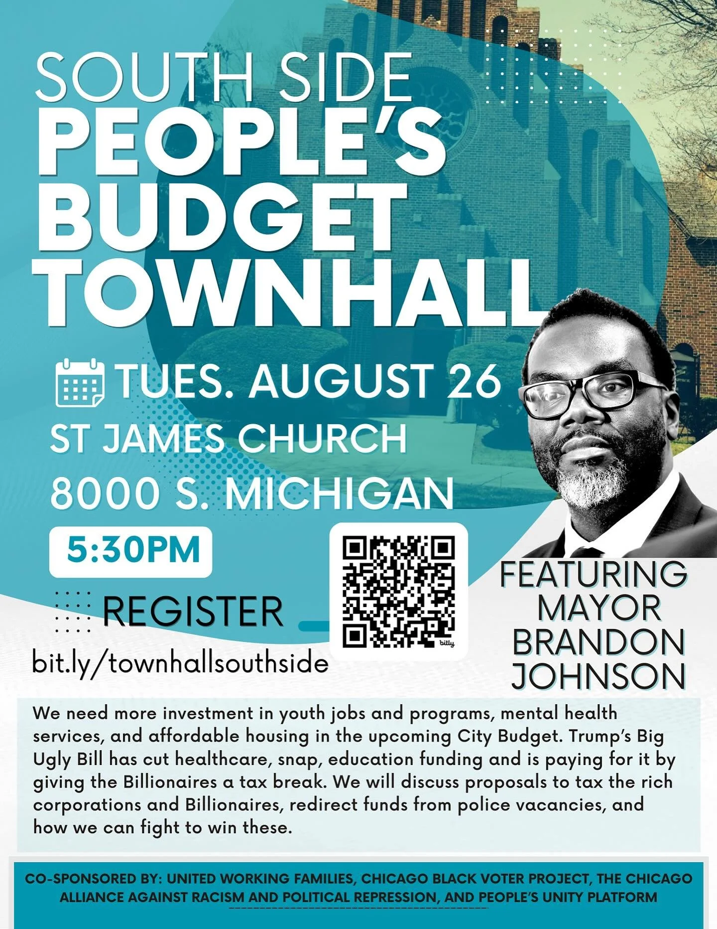 South Side! Want a City budget that taxes Billionaires and corporations to pay for what our communities deserve? Ready to redirect funds for police vacancies into proven public health and safety services? 

Join UWF, Chicago Black Voter Project, @caa
