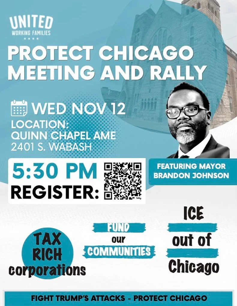 Join us on the South Side this Wednesday evening with Mayor Brandon Johnson for a rally and community meeting to discuss the fight against Trump&rsquo;s attacks on Black, brown, and immigrant communities across Chicago. 

Chicago needs funds, not fed