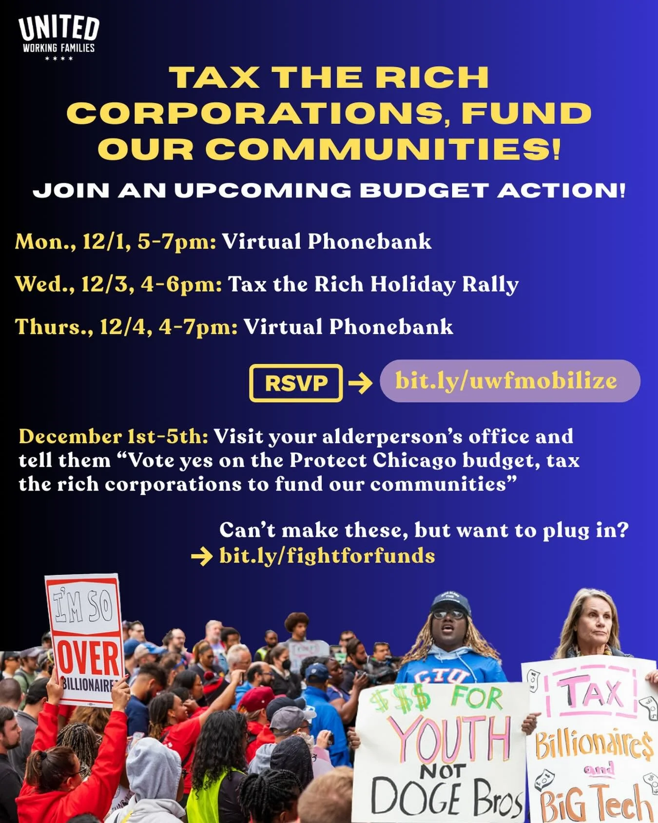 Tax the rich corporations to fund mental healthcare, youth jobs, &amp; violence prevention!

Join us for a phonebank, rally, or canvass to pass a city budget that refuses to balance the books on the backs of our Black, Brown, and working class commun