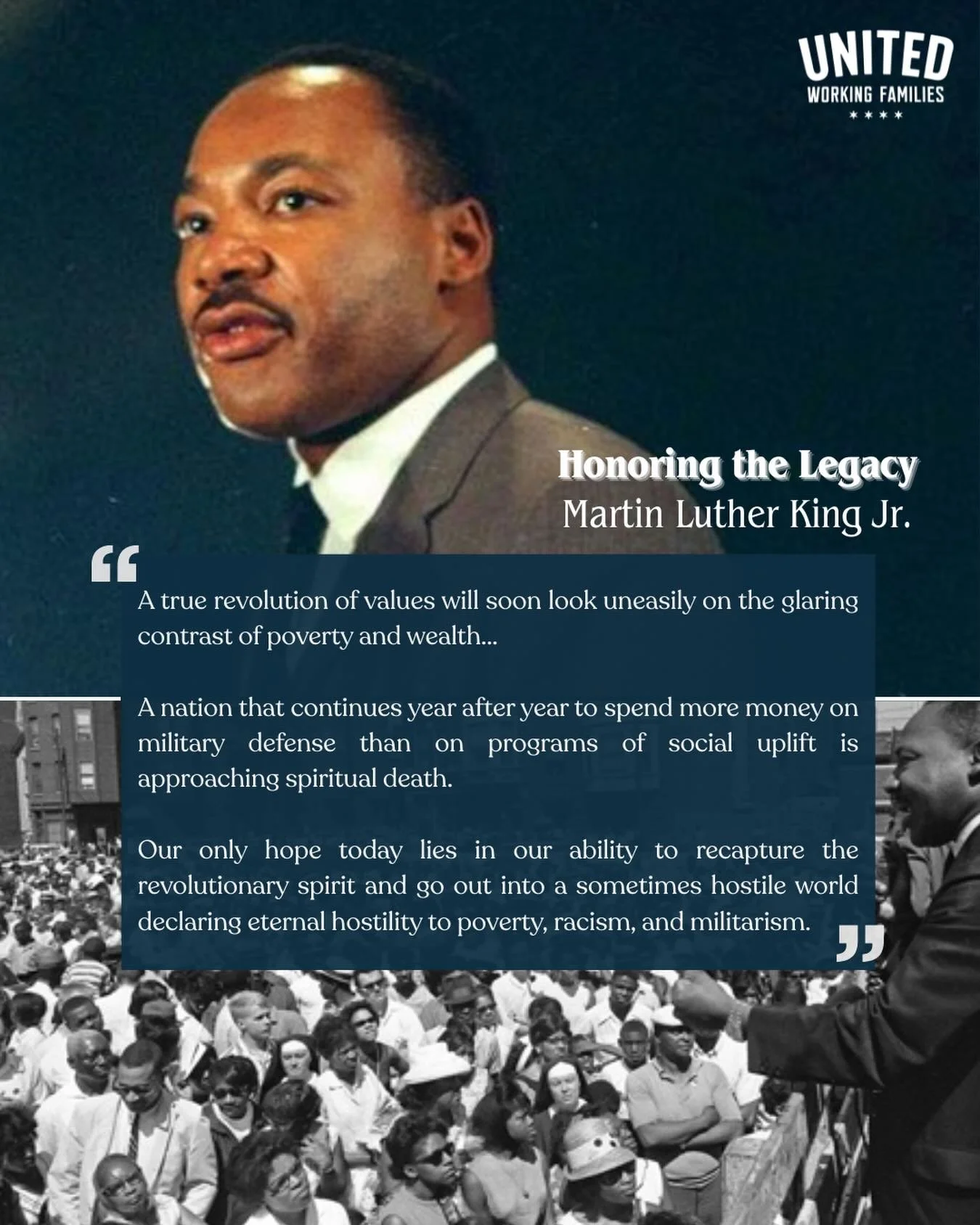 As we celebrate the life and work of Martin Luther King Jr. today, we know that honoring his legacy requires a commitment to collective action. 

We must act with deep solidarity and love for our neighbors to build a liberated world.&nbsp;We must act