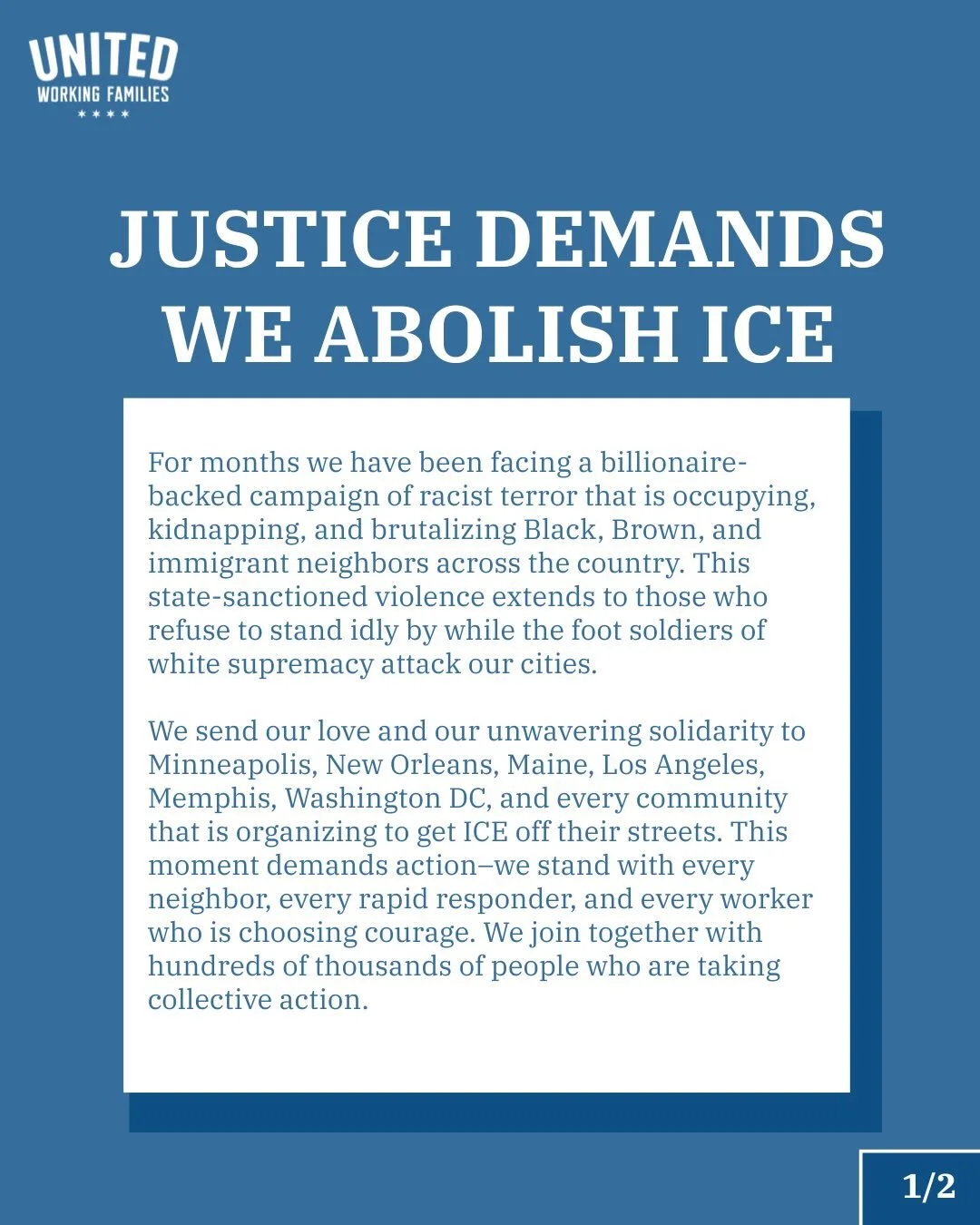 Statement on ICE terror from the UWF Executive Committee. 

Justice demands we abolish ICE. Justice demands an end to the federal occupation of our Black, Brown, and immigrant communities.