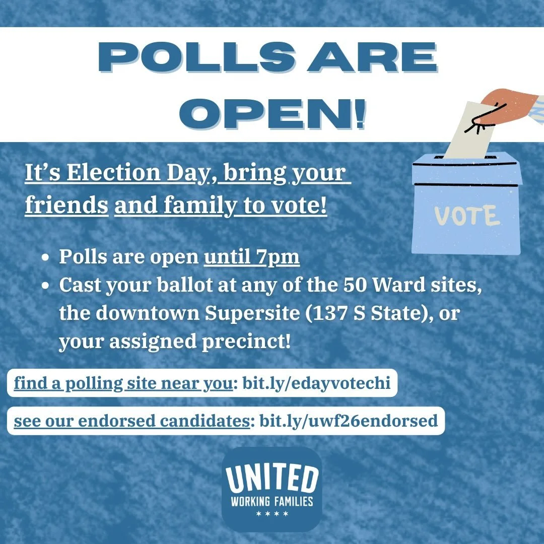 It's Election Day! Grab a friend and head to a polling site by 7pm to cast your ballots--find one near you here: bit.ly/edayvotechi 

Billionaires and corporate PACs are pouring tens of millions into our elections. Illinois residents deserve proven, 