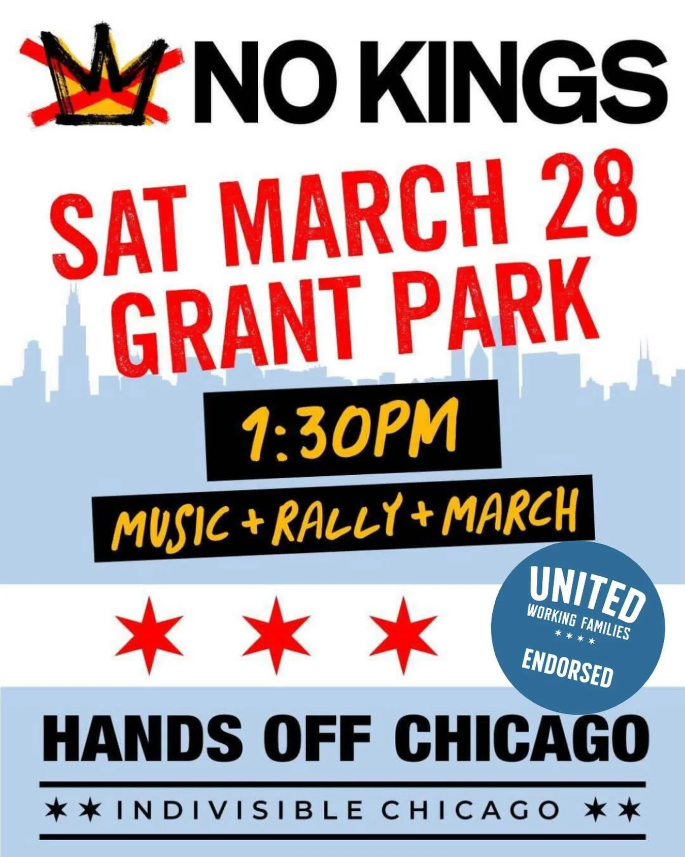 No Kings, No ICE, No Billionaires. 

The Billionaire Right and their war on the rest of us are not welcome in our city. Chicago&rsquo;s vast justice movements kneel for no one.

Join us at Grant Park this Saturday, March 28th, at 1:30pm to demand: HA