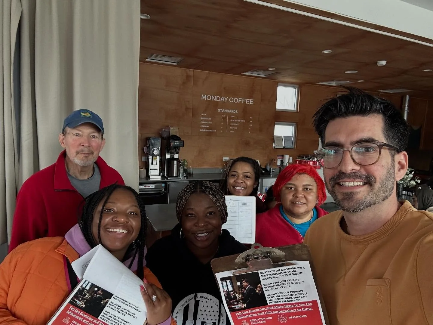 We&rsquo;re out here knocking doors in North Lawndale today, asking our governor and state reps to pass an Illinois budget that taxes the rich to fund healthcare, education, and youth! To fund our futures, we have to tax the rich.
