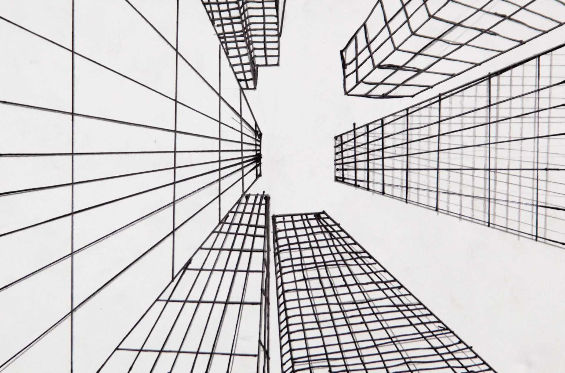 Grade 6~ City Scape, (Worm’s Eye View) Perspective Drawing Pen & Ink