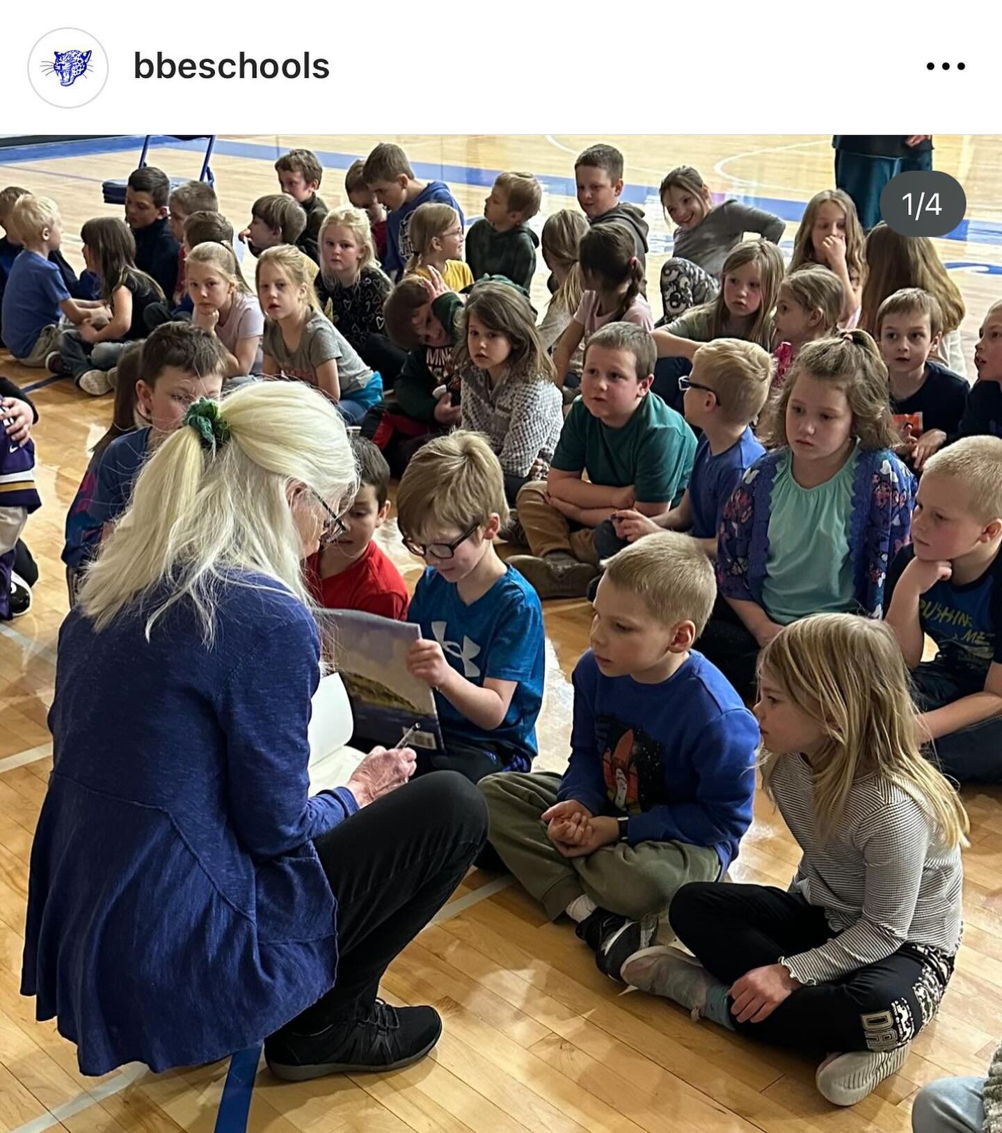 Thanks to @greatriverlibrary for setting up this tour to awesome schools full of bright kids, game for all our shenanigans!  Thanks @bbeschools for pics&mdash;and fun! Plus library visits to Royalton April 11 and Elk River April 13 #authorvisit #kidl