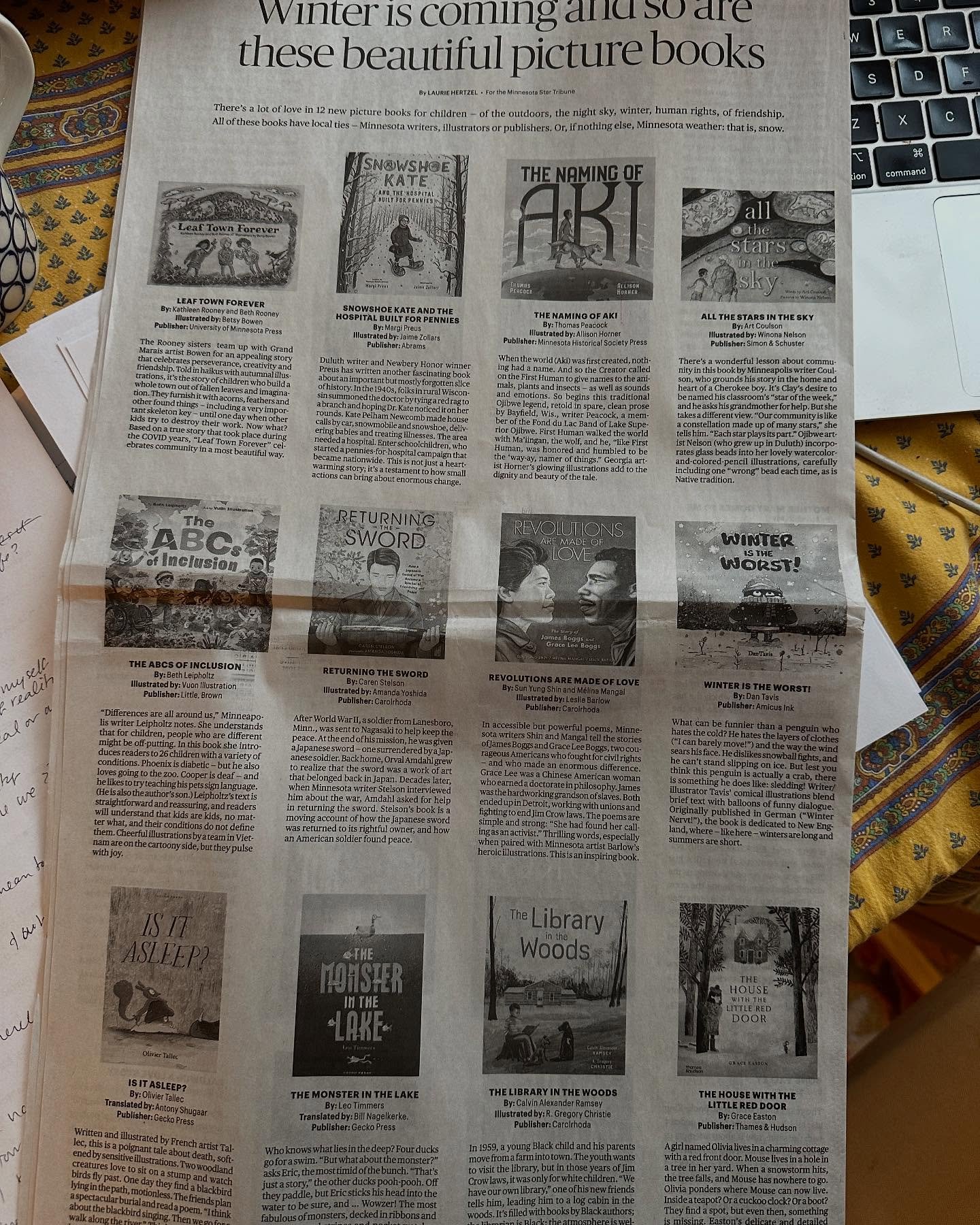 Lookit this fab line up of pic books in Sunday @startribune by @lauriehertzel &mdash; including SNOWSHOE KATE AND THE HOSPITAL BUILT FOR PENNIES! Picture books make great holiday gifts, and not just for kids! Strap on those snowshoes and hike over to