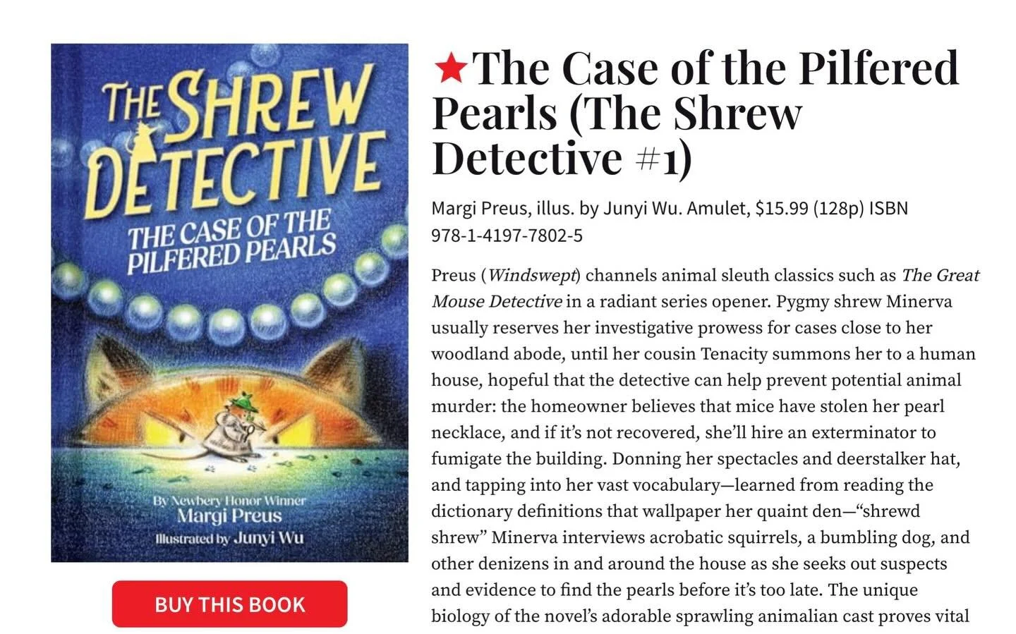 Very excited about this ⭐️ from @pwkidsbookshelf &mdash;&ldquo;radiant series opener&rdquo; (oh my ❤️!) I hope readers will have as much fun reading about intrepid, nervous, and perpetually hungry Minerva Shrew as I had writing about her. I&rsquo;m s