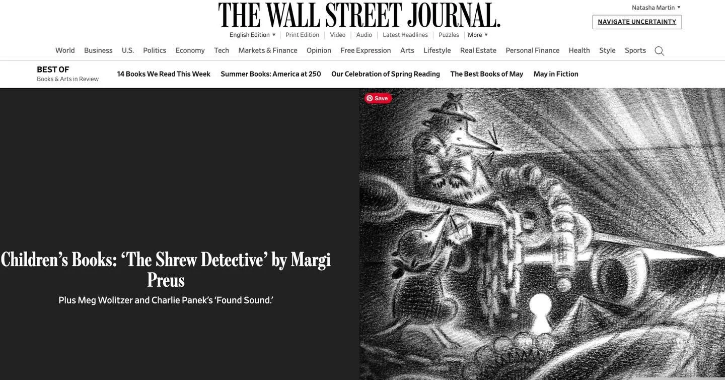 Unreal! Thanks to @wsjbooks for the wonderful (and fun!) review for this &ldquo;lively first entry in a planned series.&rdquo; AND one of @junyiwu &lsquo;s &ldquo;charming black and white illustrations&rdquo; as the banner for the web edition! From t