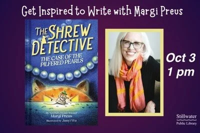 Kicking off Mystery Month @stillwaterpubliclibrary Oct 3, 1 pm we&rsquo;ll get started writing our own mysteries! Mysteries are everywhere, even in our own backyards. 2)Can you find the mystery creature hiding in mine? 3) not much mystery here, excep