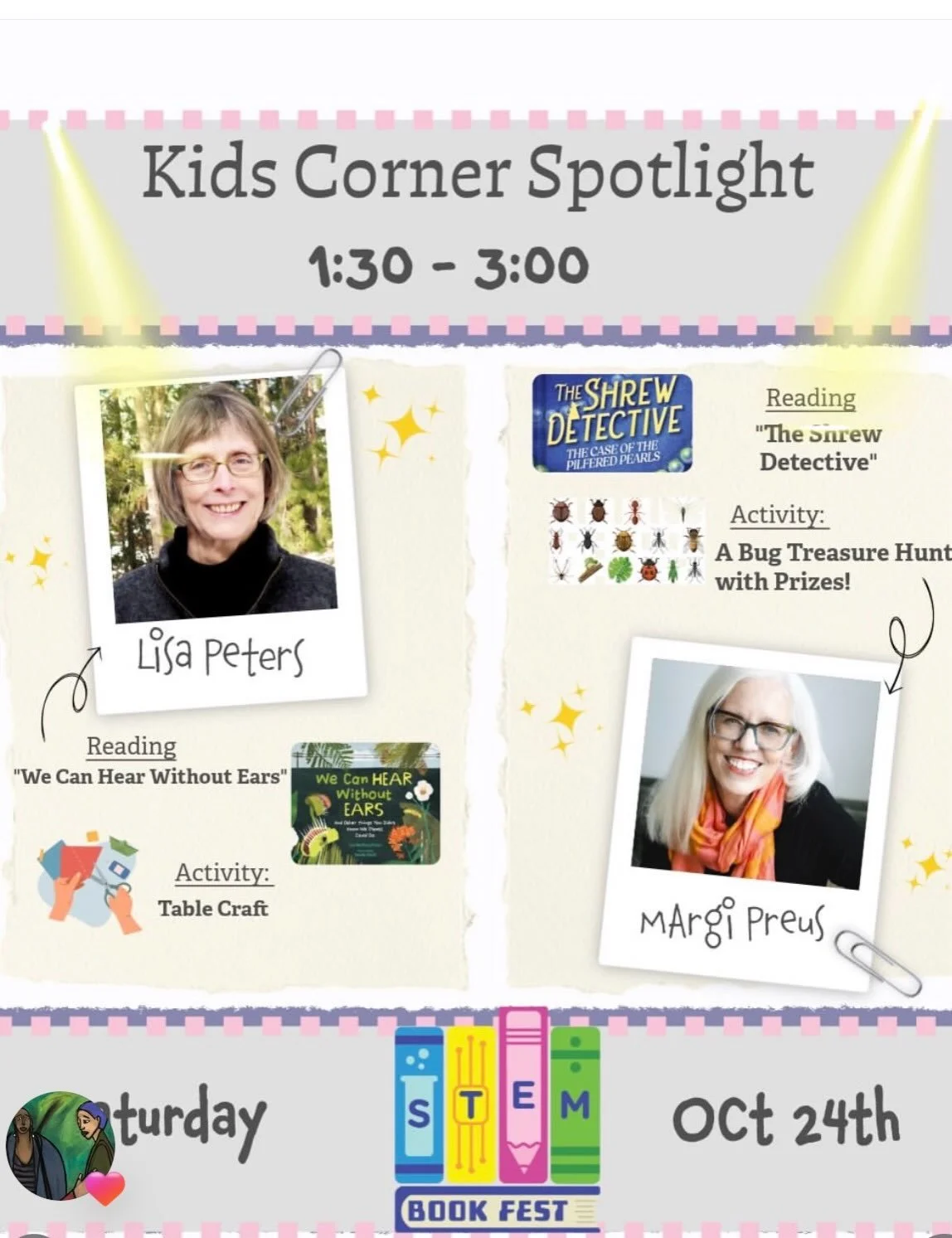 Will the Shrew Detective find the bugs? Will you? Join the hunt Saturday Oct 24, 1:30-3 @thebakkenmuseum and win prizes! (Many more authors, books, and fun stuff happening all day for all ages) Join the wonderful Lisa Peters and me for stories, craft