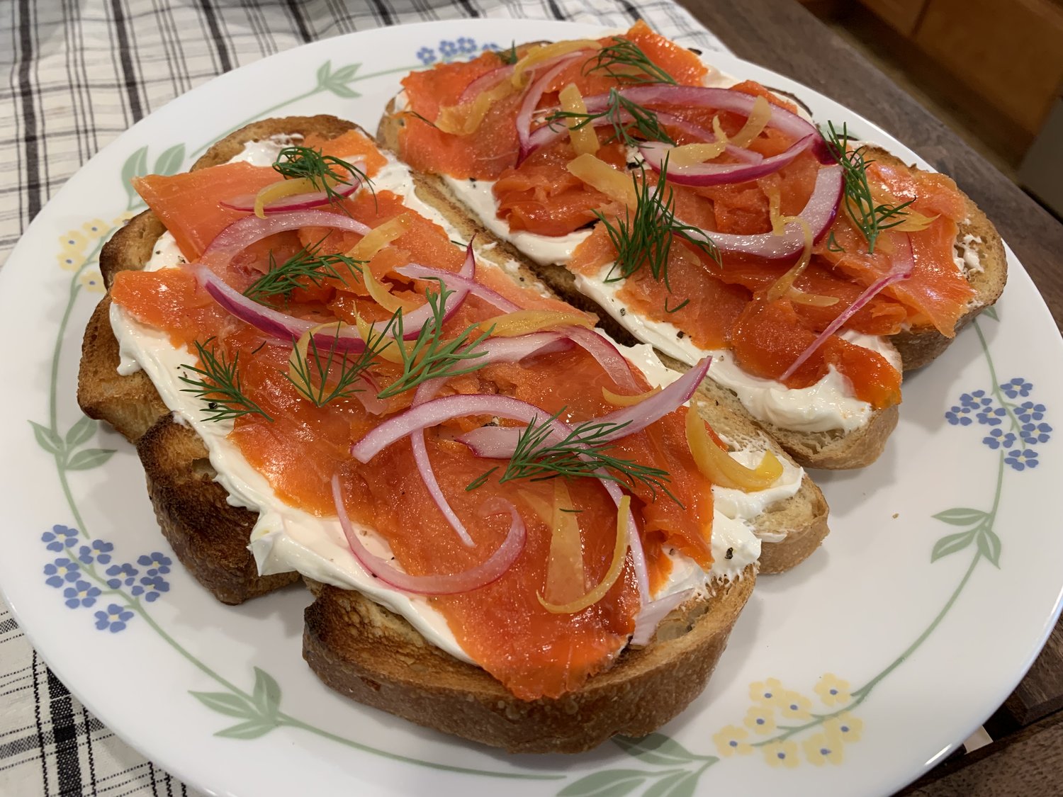 Salmon Cream Cheese with Pickled Onions Crostini