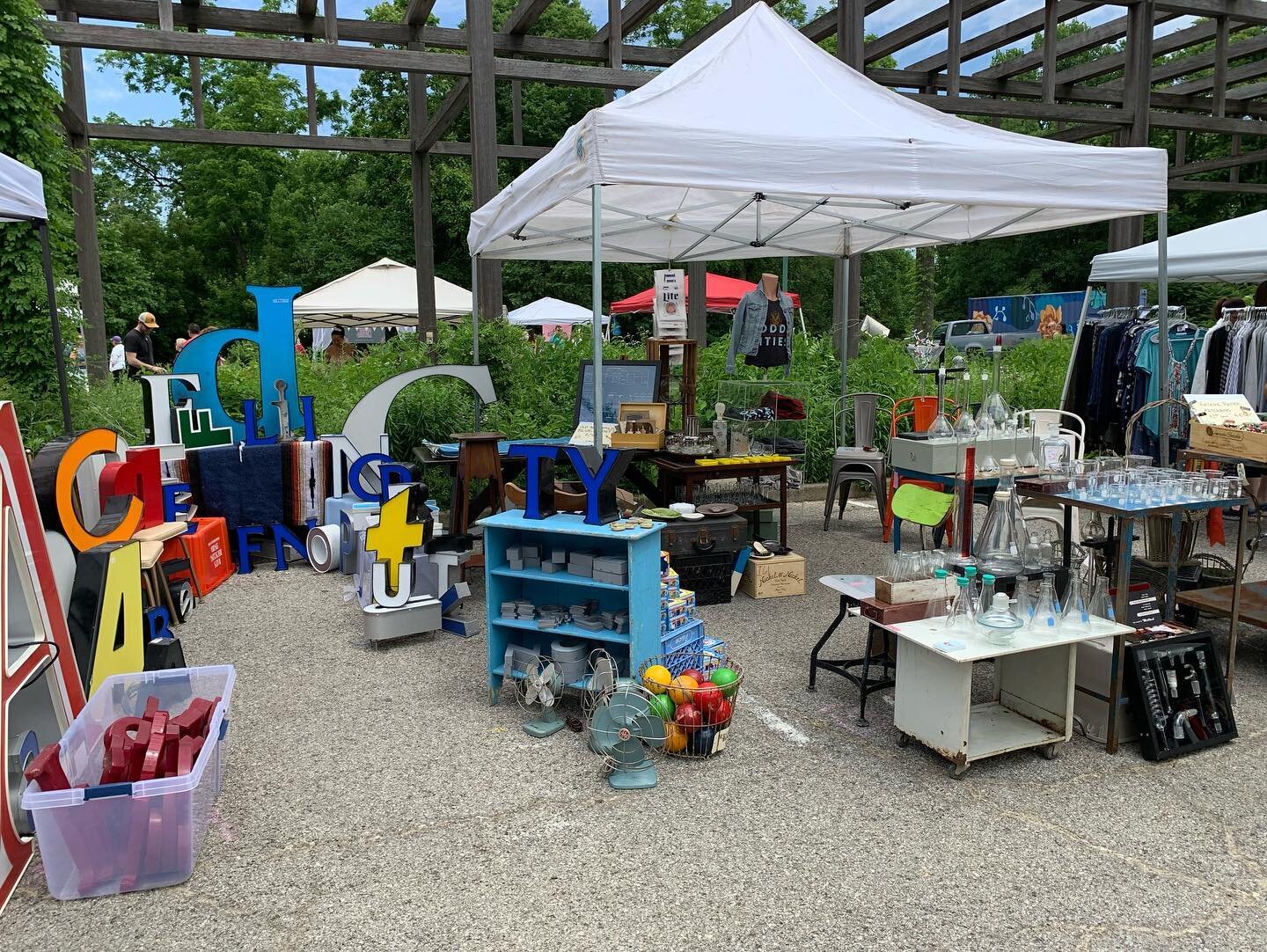 We&rsquo;re all set up!  Stop by the @indyurbanmarket in Broad Ripple / Art Center and check out the market!  We&rsquo;ll be here until 5! #societyofsalvage #visualmerchandising #outdoormarket #indyurbanmarket