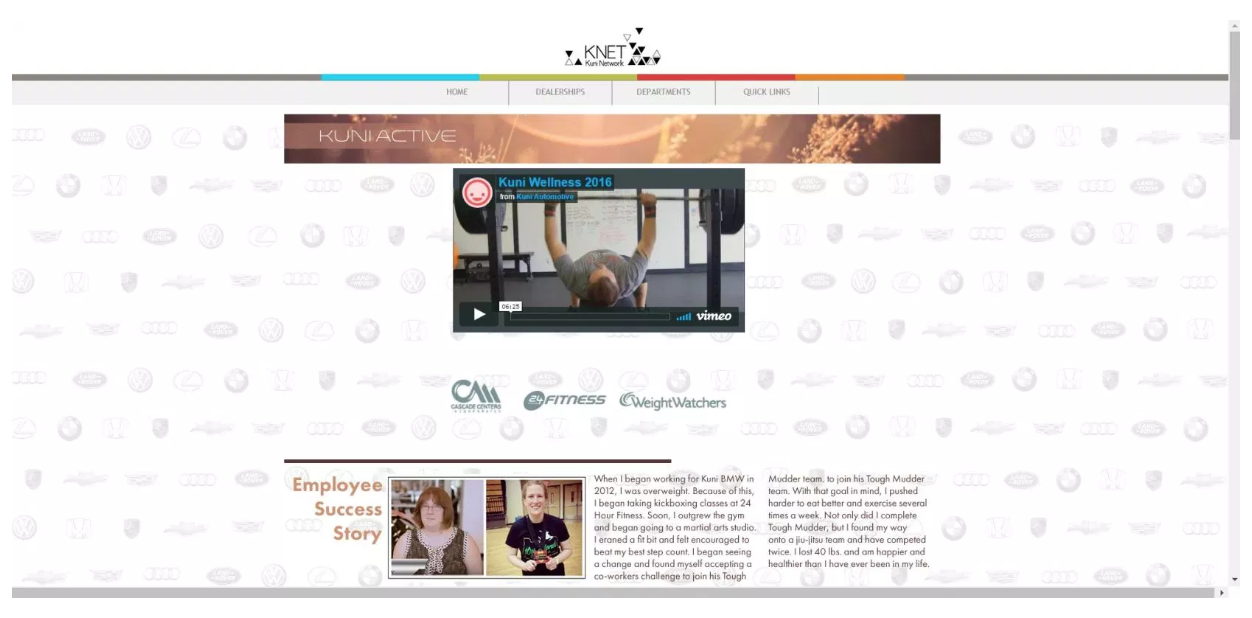 Each button above led to a program page. The Kuni Active program, shown below, was a company wide program promoting health and wellness. I had the opportunity to create a logo for this program as well.