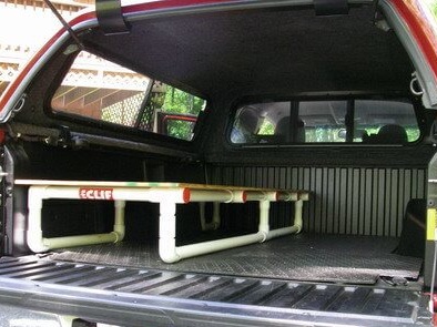truck camper with lightweight pvc frame for sleeping platform