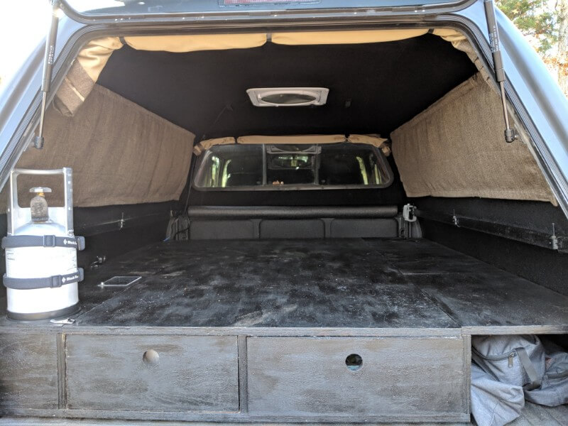 finished truck bed camping sleeping platform diy build