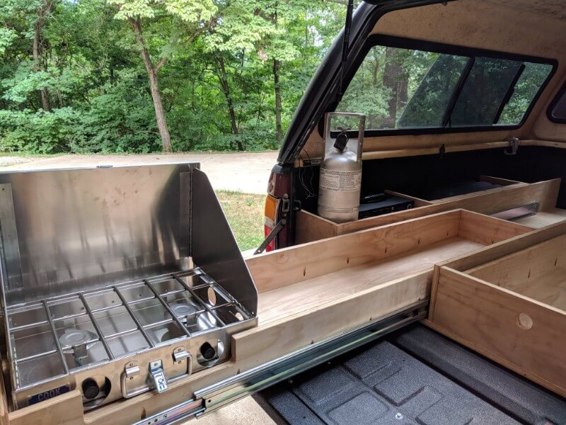 truck shell platform build kitchen stove in slide out drawer