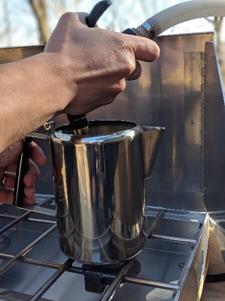 fill stainless percolator with cold water