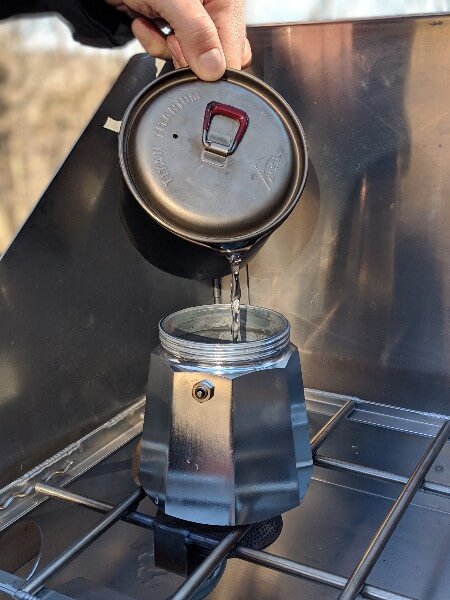 bialetti moka express bottom chamber to make espresso camping coffee