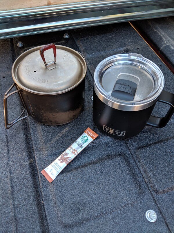 msr titanium kettle yeti mug starbucks instant camping coffee