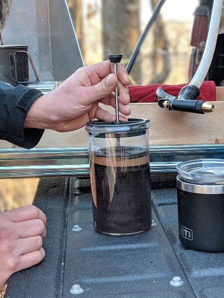 press plunger of gsi javapress to make french press camping coffee