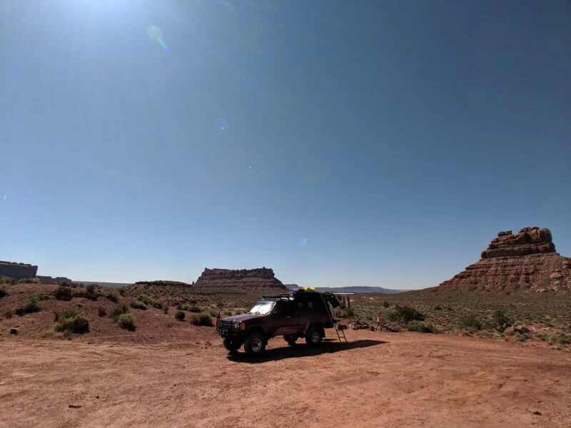 Truck camping in the arid high desert of southeast utah at valley of the gods