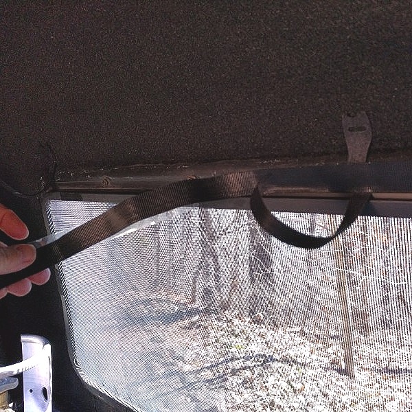 Unlike these pictures show, use the loop/fuzzy side of the velcro against your window frame. If you've got a fuzzy headliner in your truck shell this may help you later.
