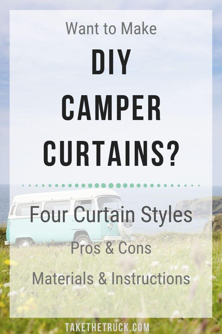 If you wonder how to make DIY camper curtains or window covers for your SUV, truck, van, car, or RV, read this! 4 different styles of camper curtains or window covers are shown with DIY tips.
