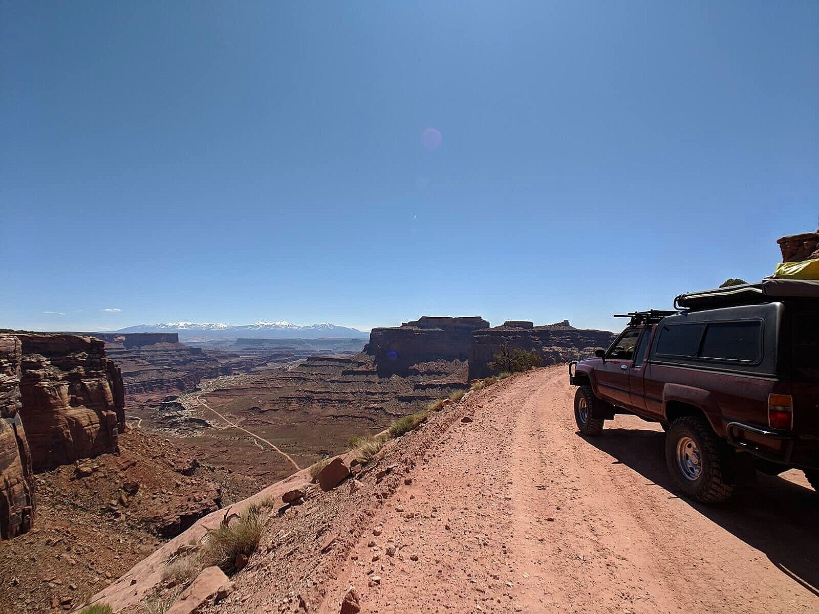 Views from the mesa top while driving the White Rim Road in Canyonlands National Park in Moab, Utah