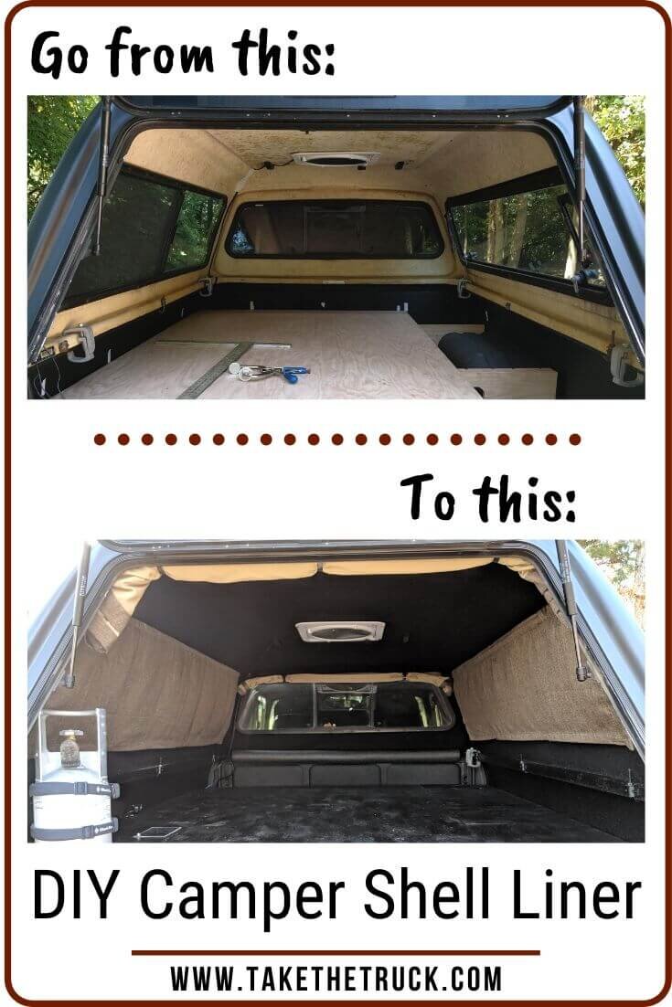 This post tells exactly how to add a DIY camper shell liner or headliner to your truck shell or camper van. Having a camper shell liner will keep the condensation down when camping or truck camping.