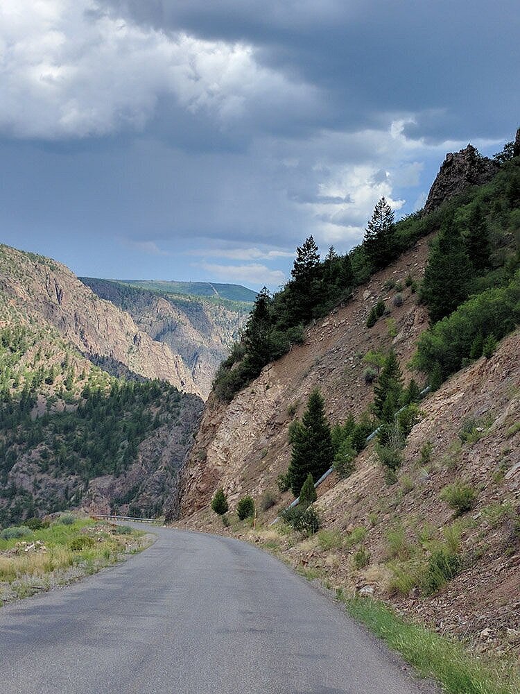 Steep 16% grades on East Portal Road in Black Canyon of the Gunnison National Park, CO.