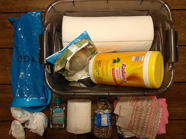 clean up travel kit for potty or car sick baby or toddler