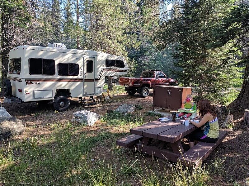 toyota pickup truck camping and overlanding in the sierra nevada mountains in california
