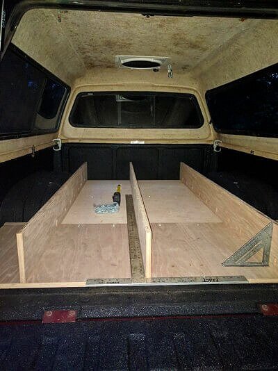 long drawer supports diy plywood in back of pickup camper
