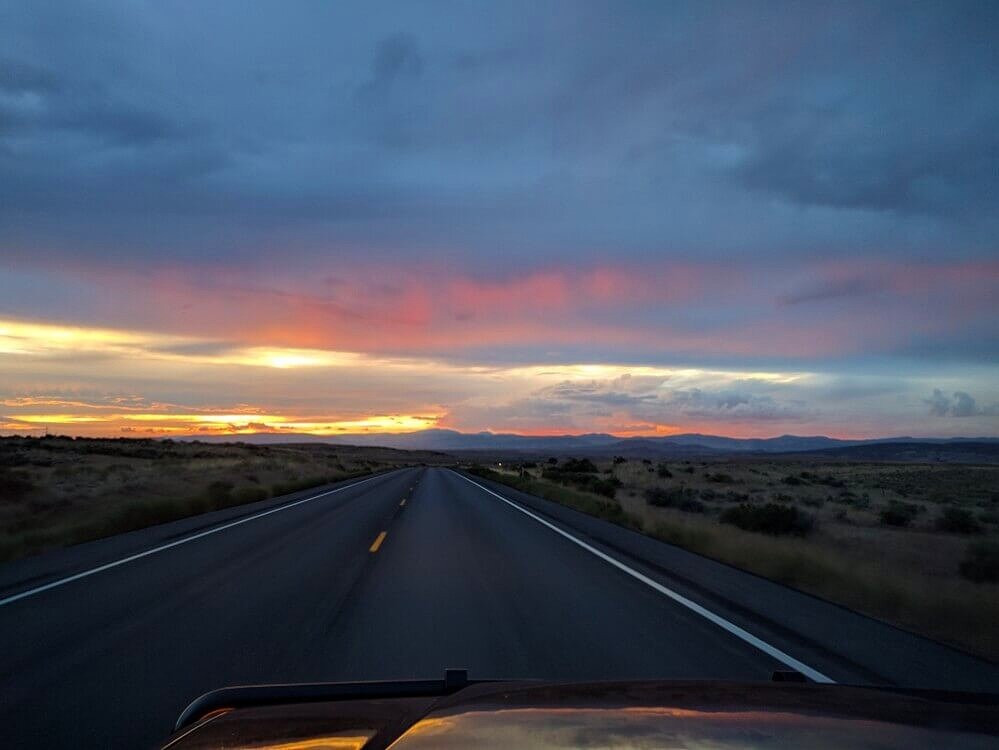sunset on highway 50 Nevada Loneliest Road in America