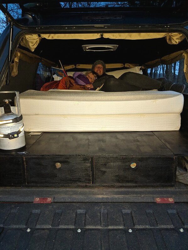 milliard mattress folded up as truck bed mattress.